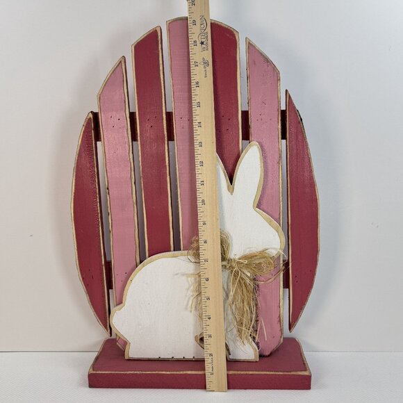 Handcrafted Wooden Easter Bunny Table Decor With Rustic Pink & White Finish 19" - Picture 7 of 9